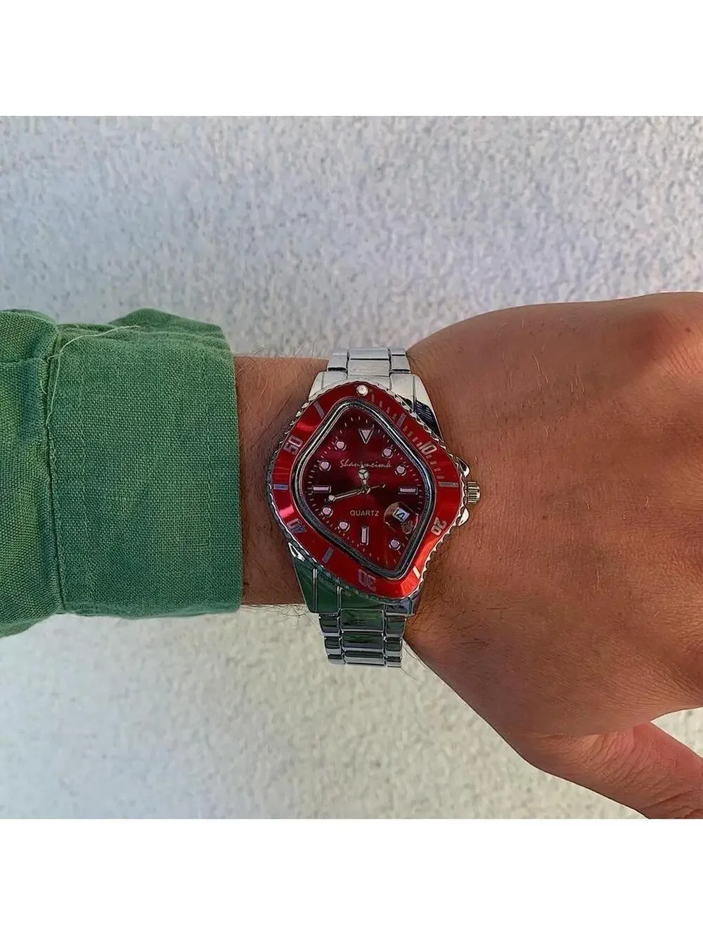 Cyber futuristic Red Face Silver Stainless Steel Y2k 2000s vintage style